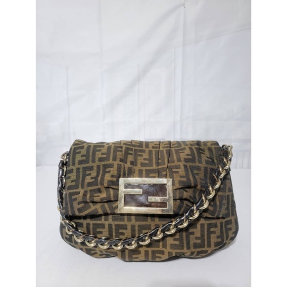 Authentic Fendi Baguette Mia Zucca Shoulder Handbag Brown - Picture 5 of 16